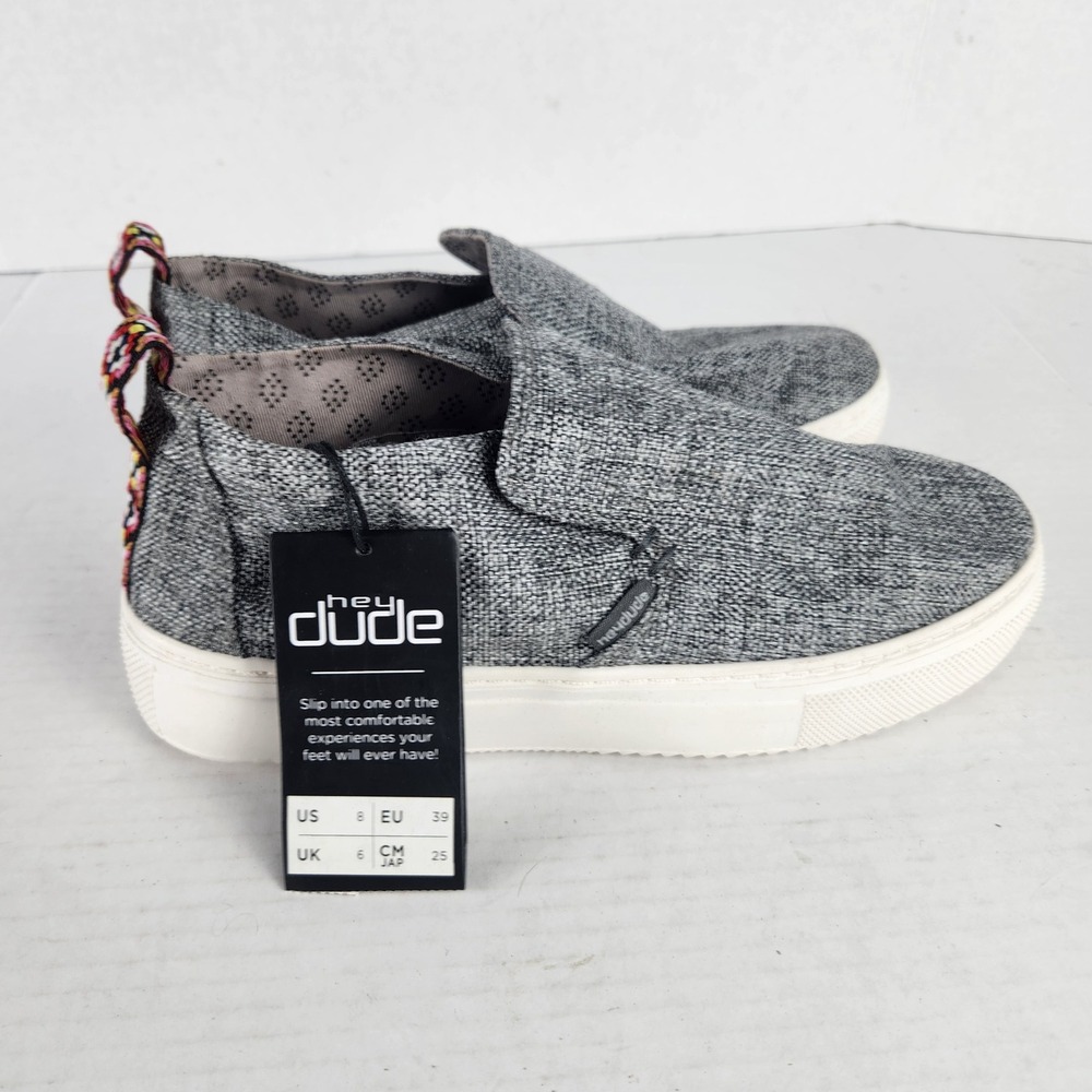 Hey Dude Peyton Linen Grey Black Slip On Sneakers Women 8 121793092